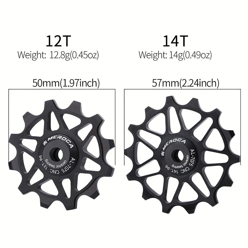 MEROCA 12/14T Bicycle Ceramic Pulleys Lightweight Aluminum Alloy Smooth Speed Change Bike Rear Derailleur Bearing Guide Wheel for MTB