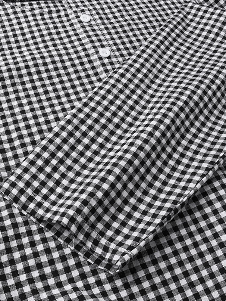 Women Casual Plaid Half Button Front Long Sleeve Maxi Dresses