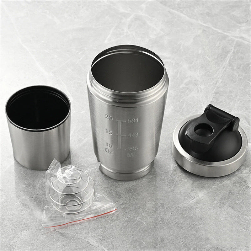 IPRee Stainless Steel Protein Shaker Double Layer Cup Portable Fitness Sports Mug Nutrition Shakers Cup Water Bottles Water Cup Portable Shakers Kettle