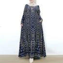 ZANZEA Womens Ethnic Long Dress Vintage Floral Casual Holiday Long Sleeve O-Neck Maxi Dress