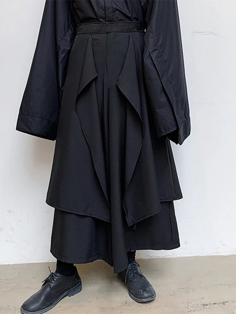 INCERUN Men Pant Elastic Black Irregular Design Skirt Pant Loose Fit Fashion Mens Streetwear Pants S-5XL