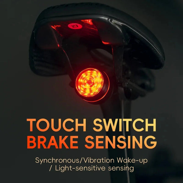 ROCKBROS BL-S2 Smart Brake Sensing Bike Taillight 400mAh Battery  Touch Control Light Sensing 6 Lighting Modes IPX6 Waterproof Type-C Rechargeable Vibration Sensor Bicycle Rear Light