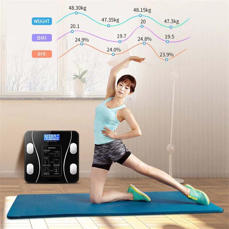 KALOAD USB+Solar Powered Body Fat Scale BMI Scales Smart Wireless Digital Bathroom Weight Scale Body Composition Analyzer