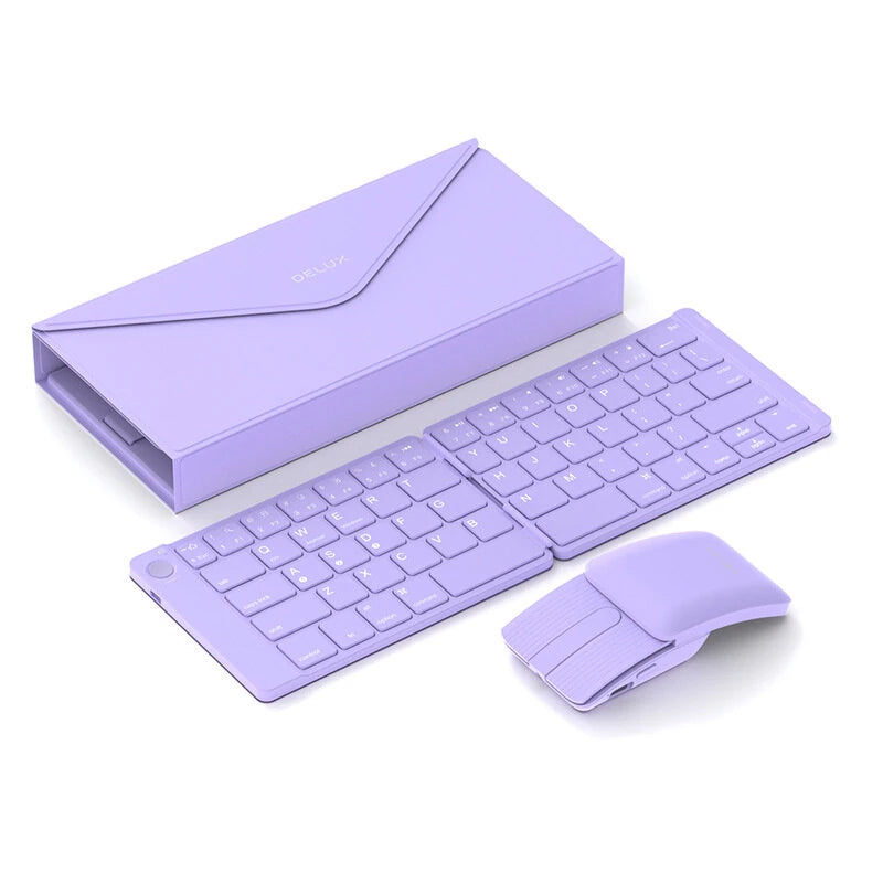 Delux MF10 Foldable Keyboard and Mouse Set Ultra Slim Wireless bluetooth Keyboard & Mouse Combo 120days Standby Magnetic Closure for PC Laptop Computer Monitor
