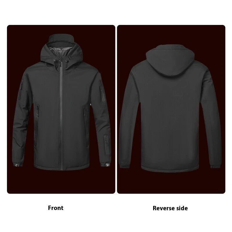 TENGOO 10 Zones Electric Heated Jacket - 3 Gear Control Temperature, Windproof, USB Charging, Thermal Hoodie Coat for Outdoor Hiking Camping