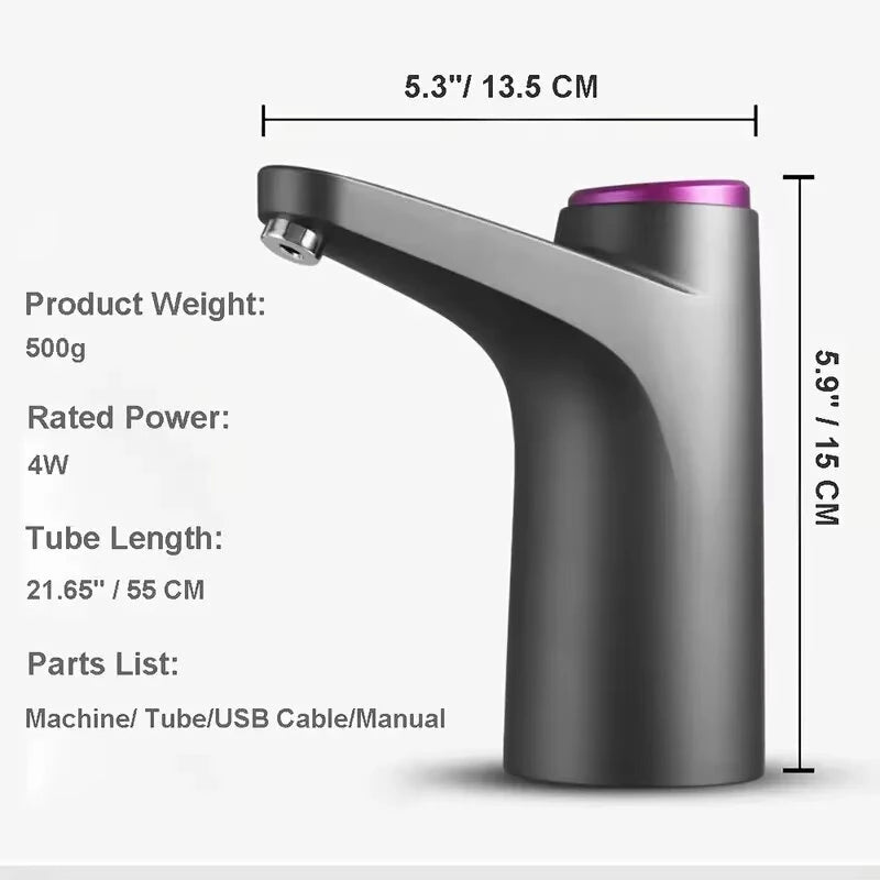 Electric Water Dispenser Pump USB Rechargeable 4W Lightweight Compact Design for Home Kitchen 21.65" Tube Length Multiple Colors