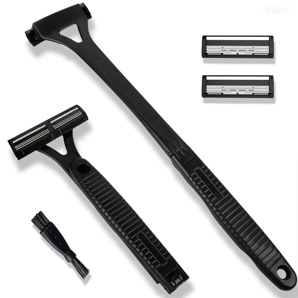 Adjustable Foldable Long Handle Triple-blade Back Hair Shaver Ergonomic Design Waterproof Easy to Use Razor Whole Body Hair Removal