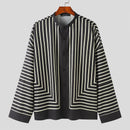 INCERUN 2 Piece Men's Striped Casual Outfit Set, Collar Button Up Top And Elastic Waist Wide Leg Trousers Set for Daily Wear Spring Fall Plus Size S-5xl