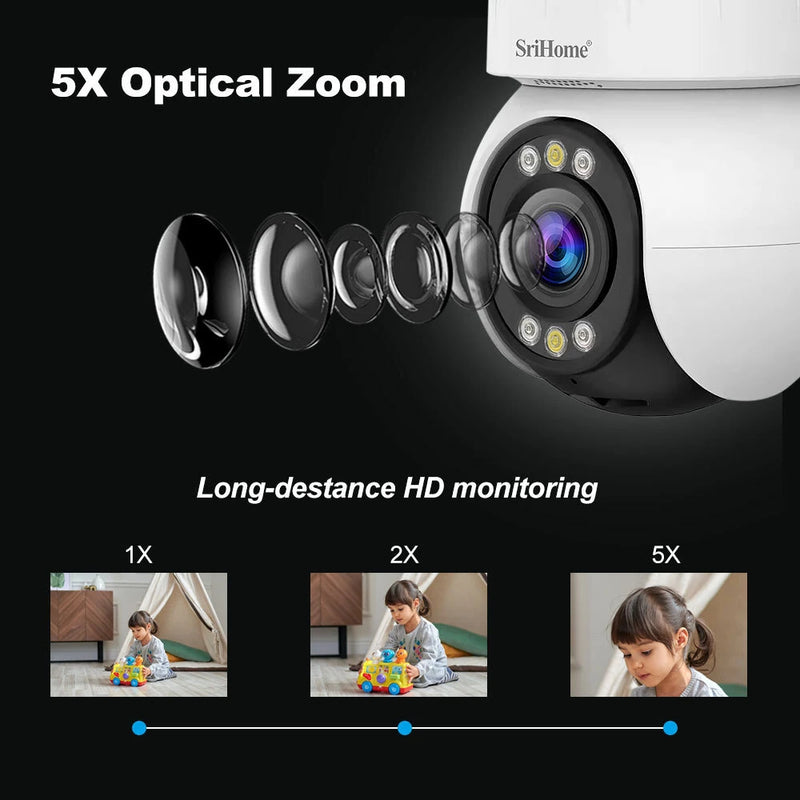 Srihome SH046 4MP 5G WiFi Indoor PTZ Camera 5X Optical Zoom Wireless Auto Tracking Night Vision Two-way Audio Smart Home Security Cameras