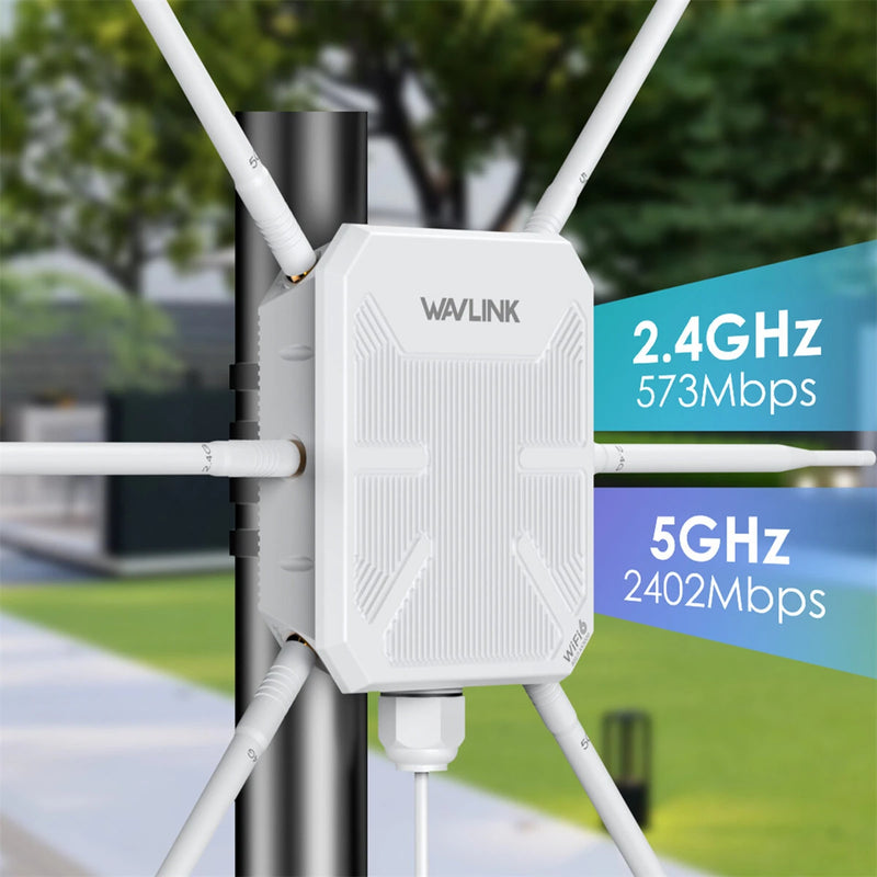 WAVLINK AX3000 WiFi6 Outdoor Router High Power Long Range Access Point Dual Band 2.4G+5G WiFi Mesh Extender Booster with PoE IP67 Weatherproof Wi-Fi Repeater with 6 Antennas