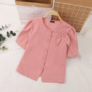 VONDA Womens Elegant Bowknot Decorate Puff Sleeve Blouses Temperament Button Shirts