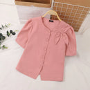 VONDA Womens Elegant Bowknot Decorate Puff Sleeve Blouses Temperament Button Shirts