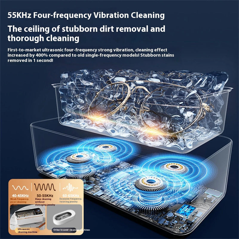 Tevorex Ultrasonic Jewelry & Glasses Cleaner 450ml Capacity High-Frequency Vibration Multifunctional Deep Cleaning Machine