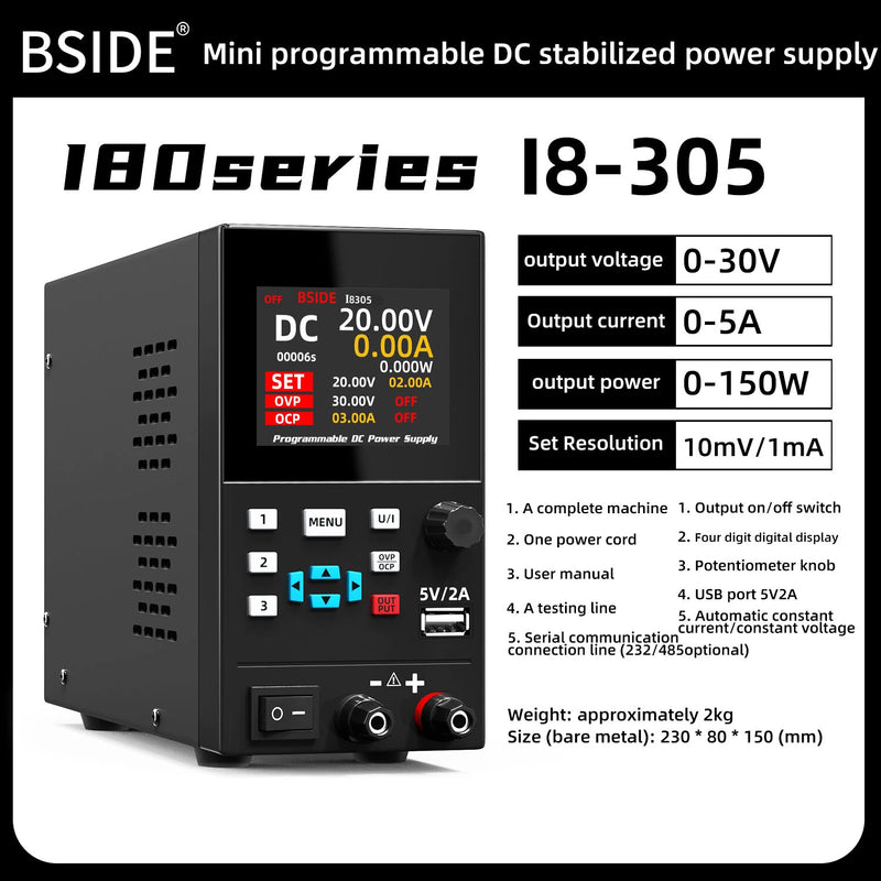 BSIDE I8305/I83010/I84020 Adjustable Power Supply High Capacity Output up to 300W with Precise Control Effective Air Cooled System Lightweight and Compact Design for Versatile Electronics Use