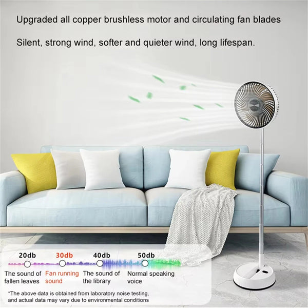 Tevorex Portable Multifunction Oscillating Standing Fan with Three Speed Timing Remote Controller Foldable Desk Fan Rechargeable Battery Powered Pedestal Fan for Bedroom Office Camping