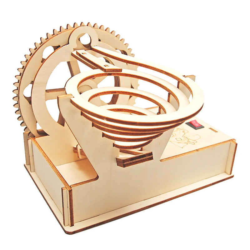 DIY Technology Small Production Wooden Electric Track Steel Ball Slide for Primary Secondary School Students Handmade Building Block Assembly Toys