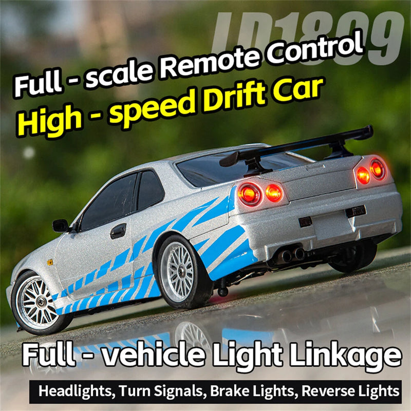 LDRC 1899/A99 RTR 1/18 2.4G RWD RC Car Drift GTR R34 Optional Gyro LED Light On-Road Full Proportional Alloy Body Shell Racing Vehicles Models Toys