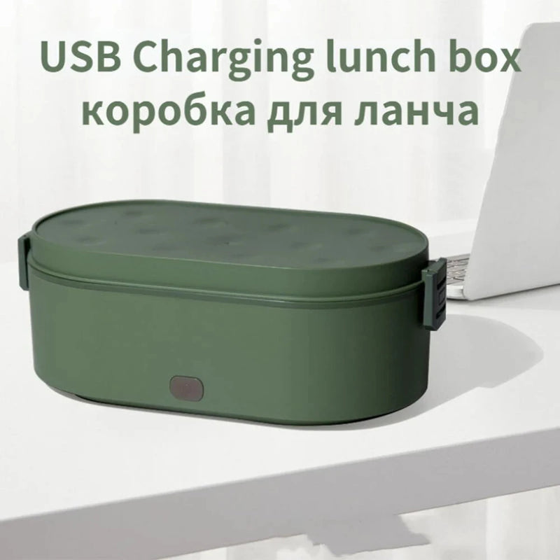 800ML Portable Mini Electric Lunch Box USB Charging Food Heating Container Car Home Rice Food Container Stainless Steel Lunch Bento Box