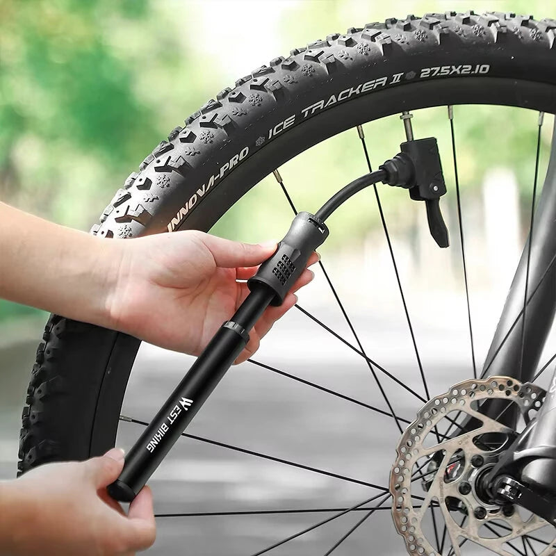 WEST BIKING 100PSI Mini Bicycle Air Pump Portable Hand Pump Hose MTB Mountain Road Universal Schrader Presta Valve Waterproof Tire Inflator for Ball Cycling