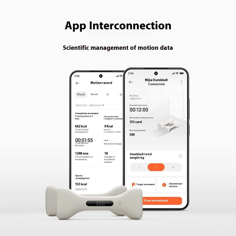 XIAOMI Mijia Smart Dumbbell 1kg*2 Intelligent Motion Tracking Training Data Exercise Equipment with LED Screen Display Efficiently Professional Guidance via APP Home Fitness
