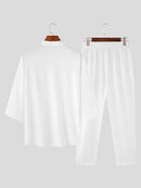 INCERUN Mens Sets 3/4 Short Sleeve Shirt & Pants Two Pieces Set Loose Daily Men's Casual Suits