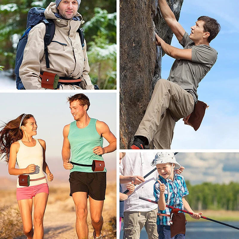 IPRee Foldable Large Capacity Canvas Belt Bag, Pouch, PU Leather Canvas Drawstring Foraging Pouch for Travel Camping Hiking Bag