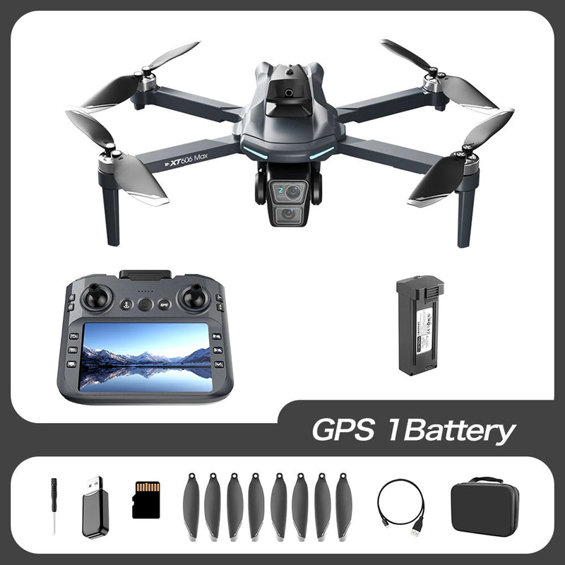 LSRC XT606 GPS 5G WiFi FPV with LCD Screen Controller 720P HD Dual Camera Servo Gimbal 360 Obstacle Avoidance Brushless Foldable RC Drone Quadcopter RTF