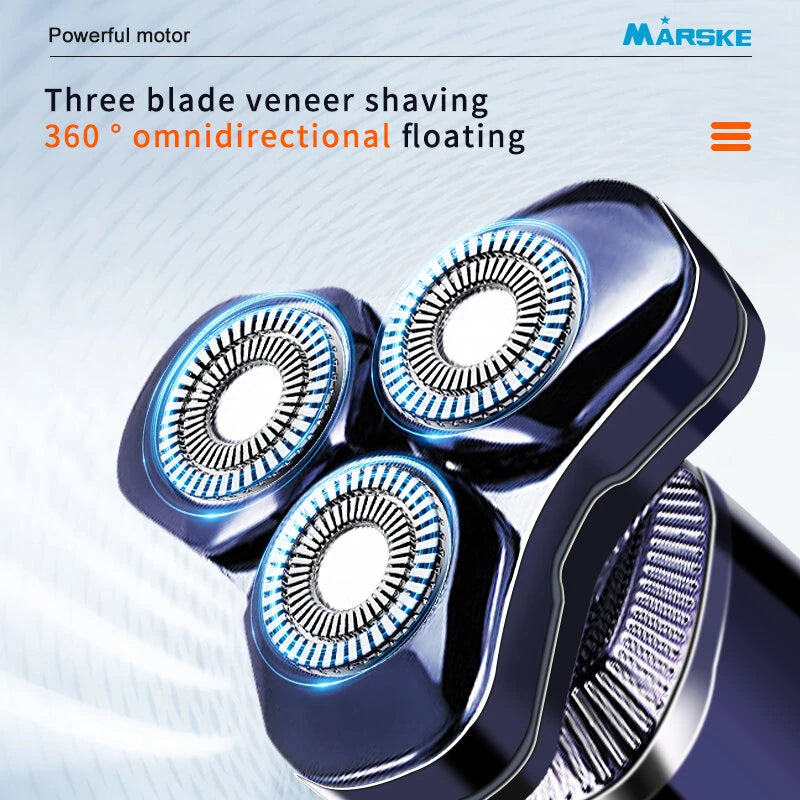 MARSKE Electric Shaver With LCD Digital Display Magnetic 3-Blade Head IPX7 Full Body Washable Razor