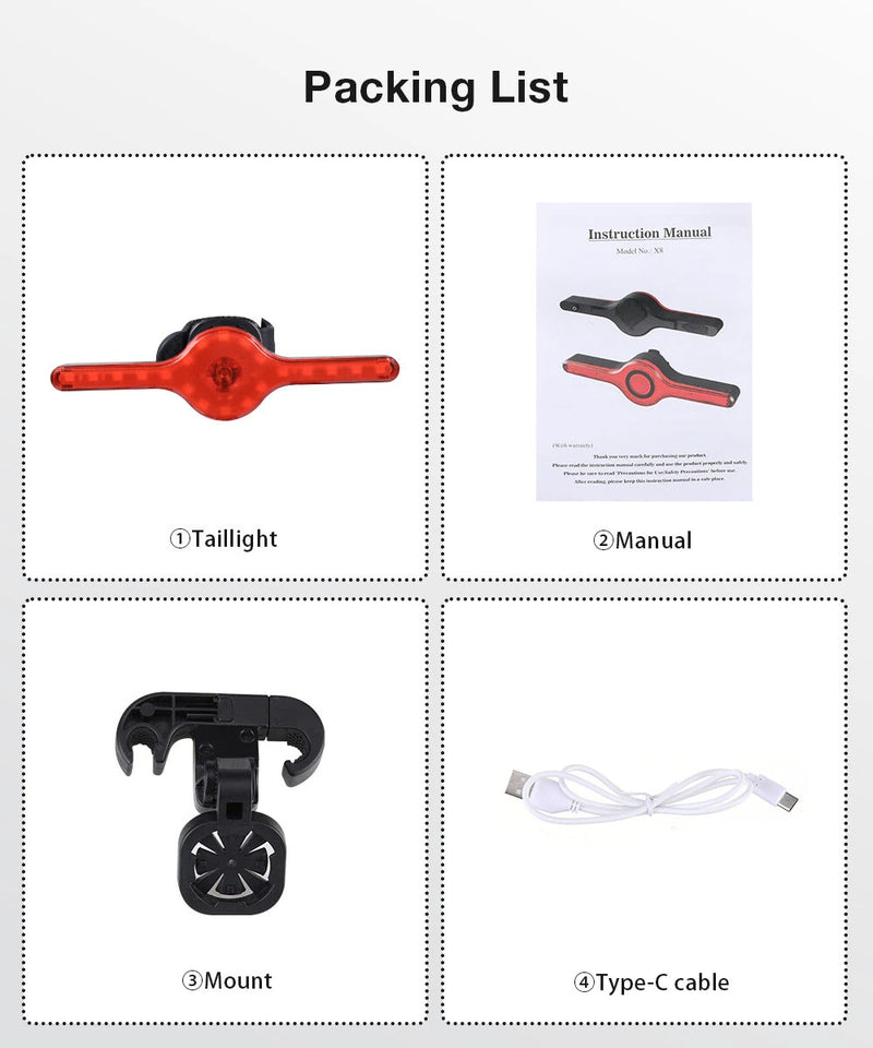 LAOTIE X8 Wireless Remote Bike Turn Taillight 400mAh Battery 7 Light Modes Type-C Rechargeable IPX5 Waterproof Smart Brake Sensing Loud Warning Bicycle Rear Light for Night Safe Cycling