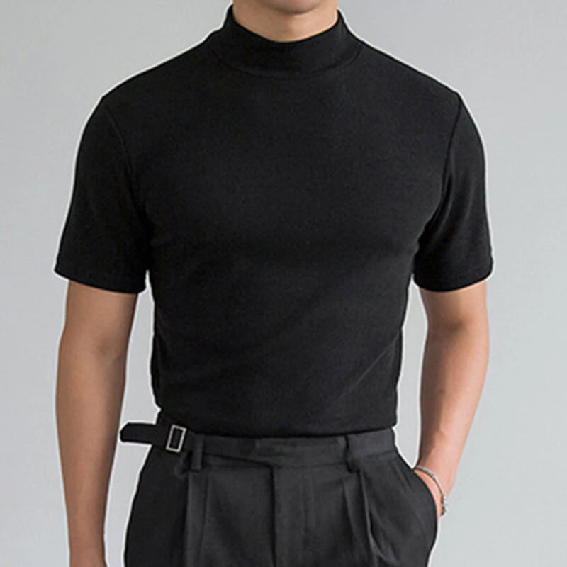 INCERUN Mens T-shirts High Neck Slim Fit Muscle Workout Summer Casual T-shirt