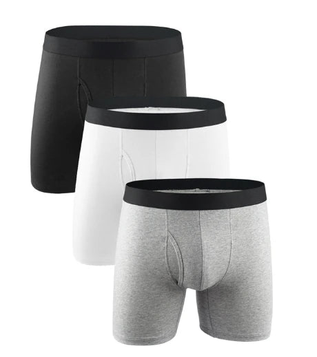 Men's 3-Pack Cotton Boxer Briefs with Comfortable Flex Waistband Breathable Solid Color Panties Boxershorts Comfy Open Front Crotch Underwear Male Sports Underpants Shorts