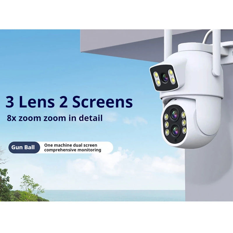 3 Lens 2 Screens WIFI IP Camera 8x Optical Zoom F1.4 Full Color Night Vision IP66 Waterproof Wireless H.265 bluetooth Humanoid Detection EU Plug