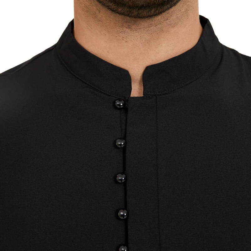 INCERUN Men Jubba Thobe Solid Color Long Sleeve Fashion Thin Robes Kaftan Stand Collar Islamic Arabic Men Caftan S-5XL