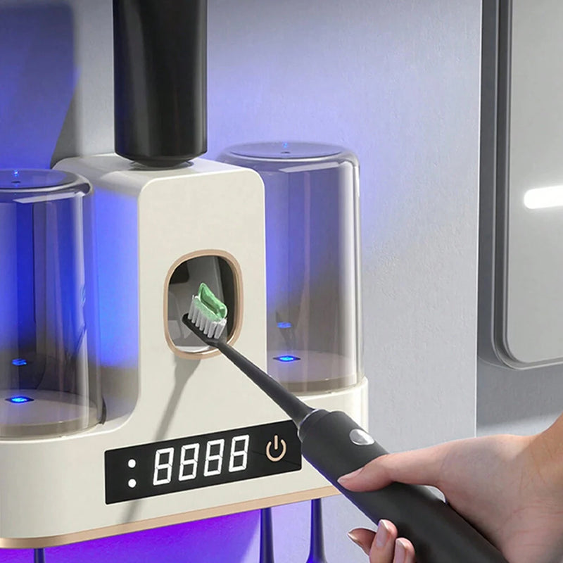 Smart Toothbrush Sterilizer UV Light Toothbrush Holder Toothpaste Squeezer Dispenser Wall Mounted UV Sterilization Drying Toothbrush Storage Rack