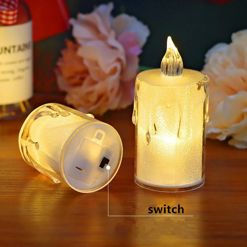 24pcs LED Crystal Candle Lights Candles Lit Flameless Candles Pillars Flickering Candles Night Lit Homecoming Party Ramadan Wedding Christmas Decoration