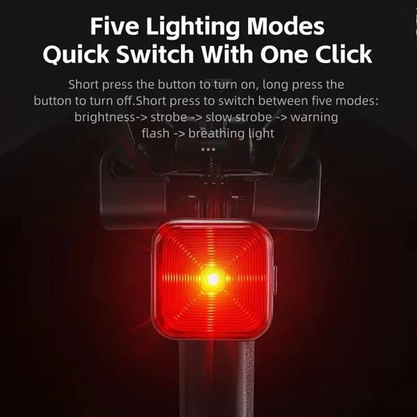 WEST BIKING 20LM LED Square Bicycle Taillight Type-C Charging Waterproof 5 Modes Warning Bike Rear Light for MTB Seat Post/Saddle