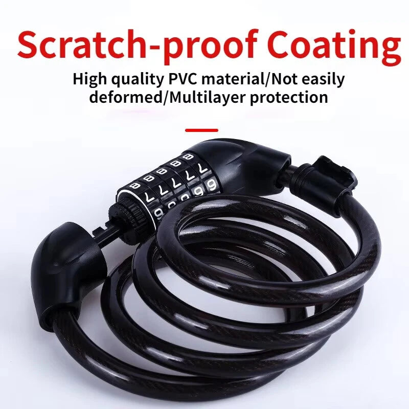 XANES Bike Lock Steel Password Lock Five-digit Code Anti-theft 120CM Portable Safety Cable Lock for MTB Bike Electric Bike Scooter Motorcycle