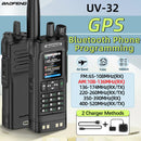 Baofeng UV32 GPS 10W Long Range Walkie Talkie bluetooth Phone APP Programming Multi-band Wireless Copy Frequency 1000CH 10 NOAA Type-C Two-way Radio