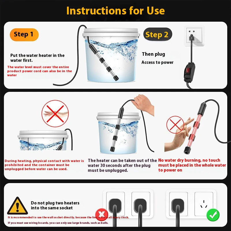 Tevorex Immersion Water Heater with Thermostat Temperature Control Portable Bathtub Bucket Submersible Heater Pool Heater for Inflatable Above Ground Swimming Pool-EU plug