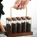 6/10/12 Slots Wood Base Coffee Bean Glass Bottle Display Stand Transparent Glass Tubes Wooden Lids Storage Rack