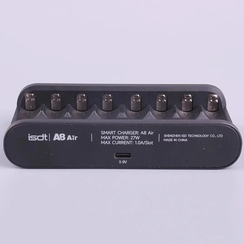 ISDT A8 Air Battery Charger 8 Bay AA AAA Smart Battery Charger Max 27W Wireless Operation for Rechargeable 10500 12500 Ni-MH/CD LiHv LiFePO4 Battery USB C Input