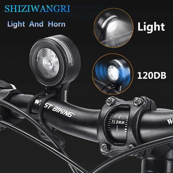 WEST BIKING 2 in 1 Horn Headlight 120dB High Sound Bicycle Bell Horn 5 Light Modes 400mAh Type-C Waterproof Electric Anti-theft Alarm Horn for Bicycle