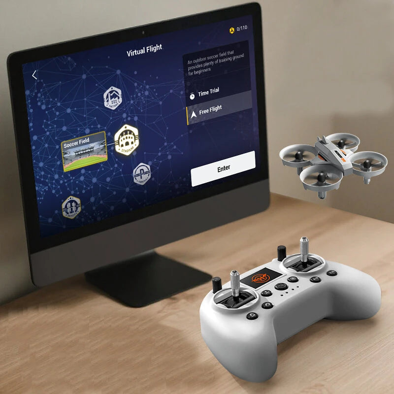 QY Mini S2 Simulation FPV Racing Drone with Simulator Controller Altitude Hold Mode Racer Training Beginner 2.4G RC Quadcopter RTF