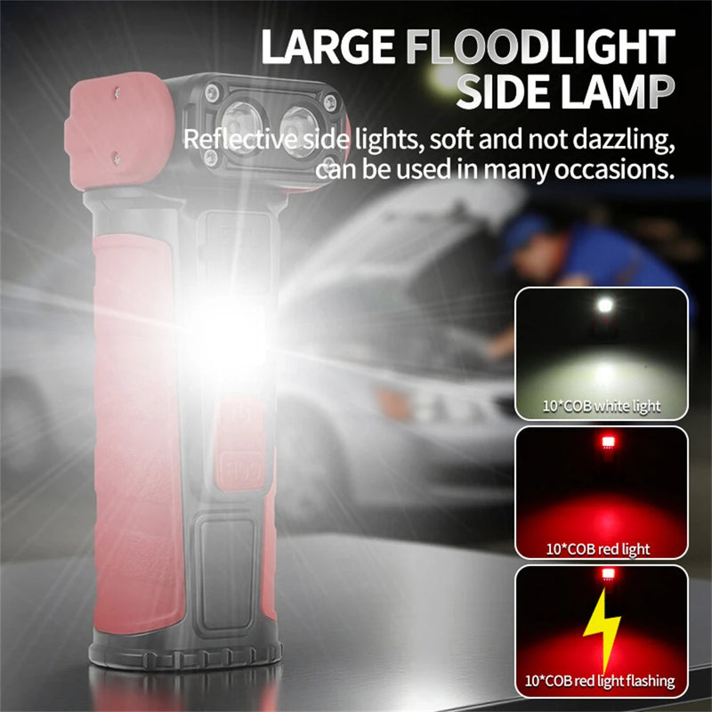 Mini Convenient Rotating Flashlight 6 Modes Adjustable Portable Emergency COB Floodlight Magnetic Work Light For Camping Fishing