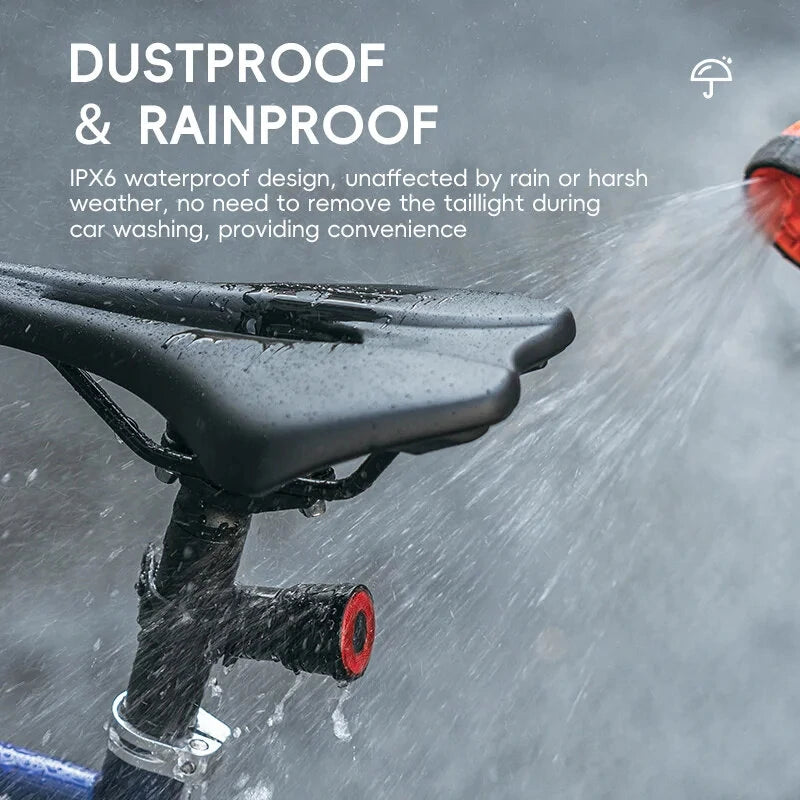 ROCKBROS R3 Smart Brake Sensing Bike Taillight 4 Lighting Modes IPX6 Waterproof Type-C Rechargeable Vibration Sensor Bicycle Rear Light