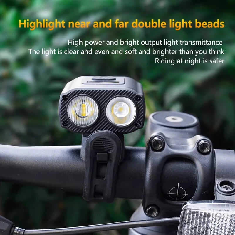 BIKIGHT Mini Bike Headlight 550lm Brightness Dual Distance Beam 5 Modes Lighting Type-C Rechargeable Battery Display Bike Handlebar Headlight for Night Cycling
