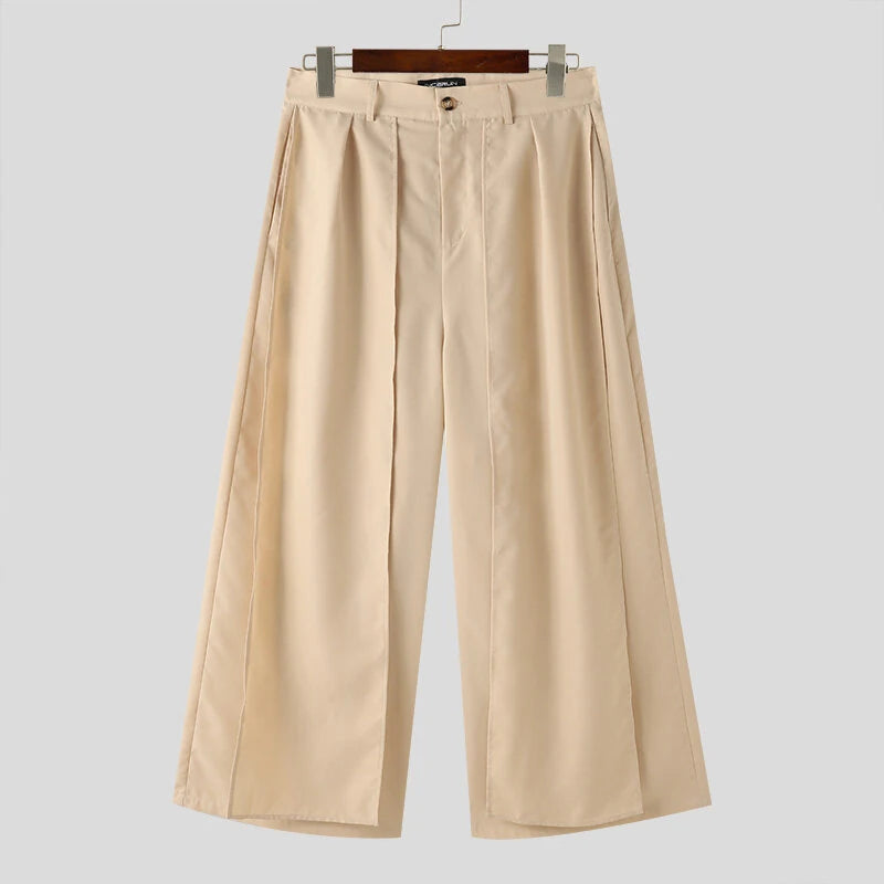 INCERUN Men Wide Legs Skirt Pants, False Two-piece Design Loose Fit Long Trousers for All Season Large Size S-5XL