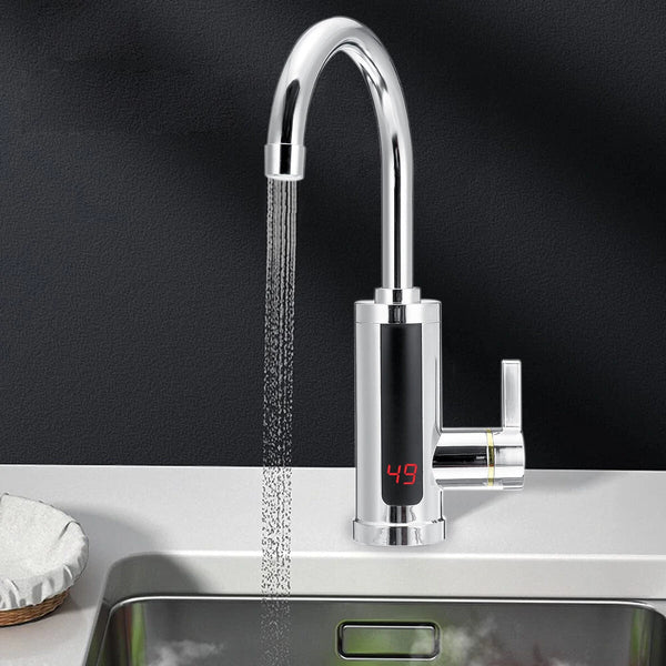 AGSIVO 3000W Instant Electric Water Heater Faucet Tap Tankless LED Digital Display Stainless Steel EU Plug for Kitchen Bathroom