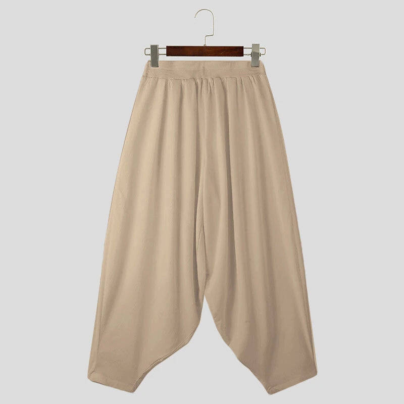 INCERUN Mens Trendy Wide Leg Pants Solid Color Casual Loose Foots-binding Pants Plus Size, Spring Fall, S-5XL