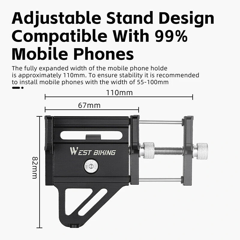 WEST BIKING Bike Holder Aluminum Alloy 180 Adjustable Shockproof Anti-fall Handlebar Holder Suit for 55-100mm Cell Phones for Motorcycle Bicycle Scooter